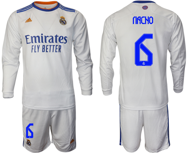 Men 2021-2022 Club Real Madrid home white Long Sleeve #6 Soccer Jersey